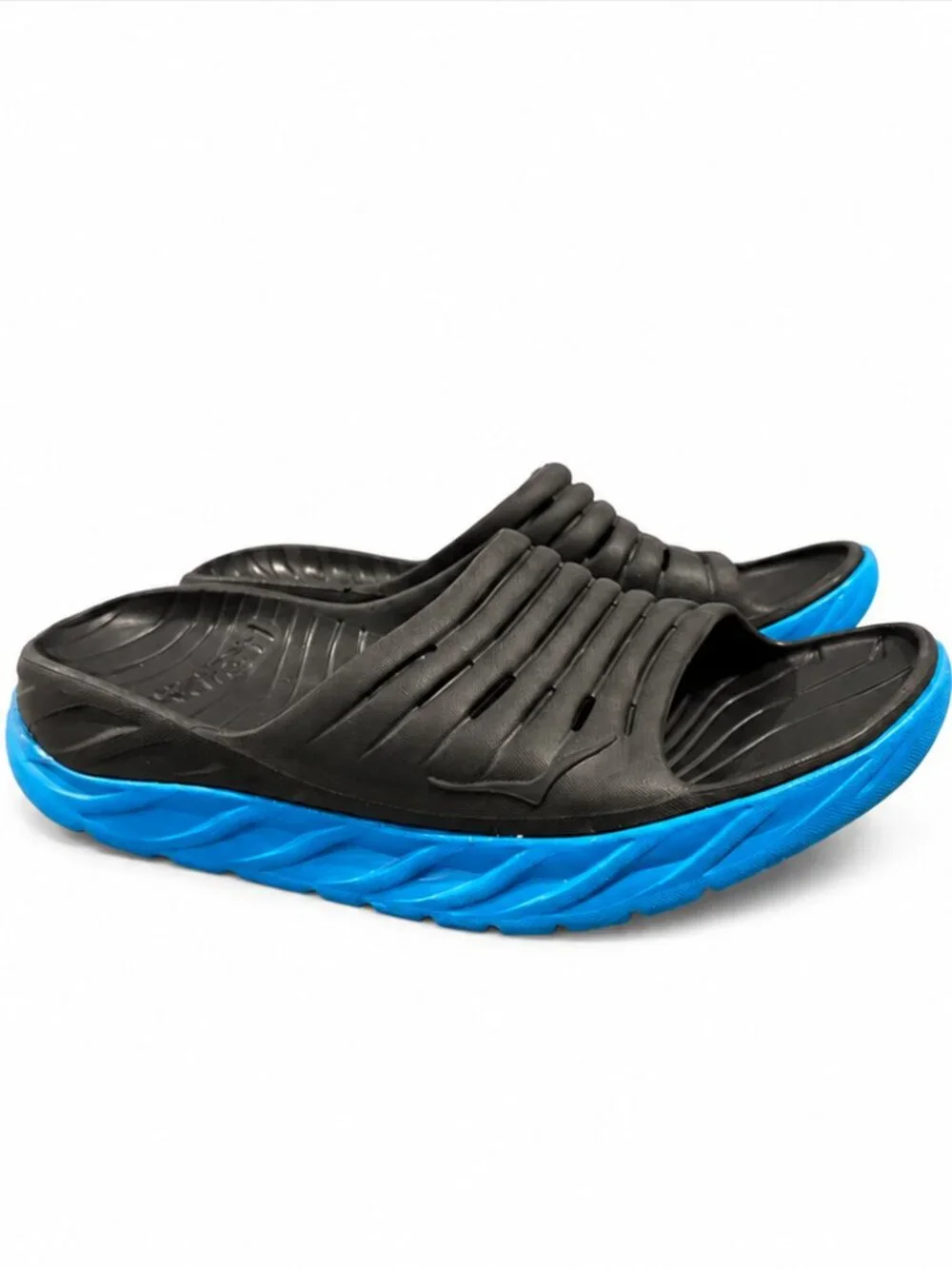 HOKA ONE ONE Ora Recovery Slides Men’s 9 Women’s 11 Black Blue Comfort Sandals